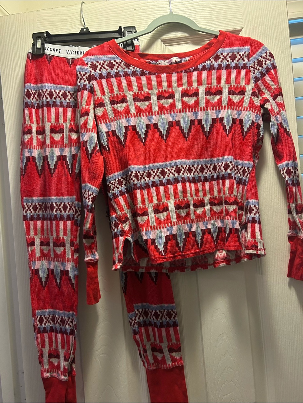 Victoria's Secret Red and Light Blue Patterned Kids Pajama Set